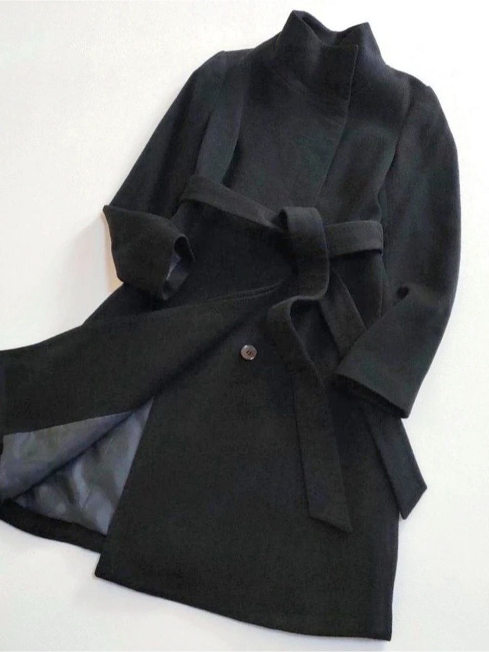 Womens Black Cashmere Wool Coat from Japan